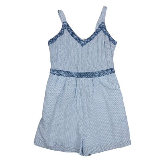 Japna Striped Blue & White Romper With Embroidered Trim - Womens Medium - Picture 1 of 10